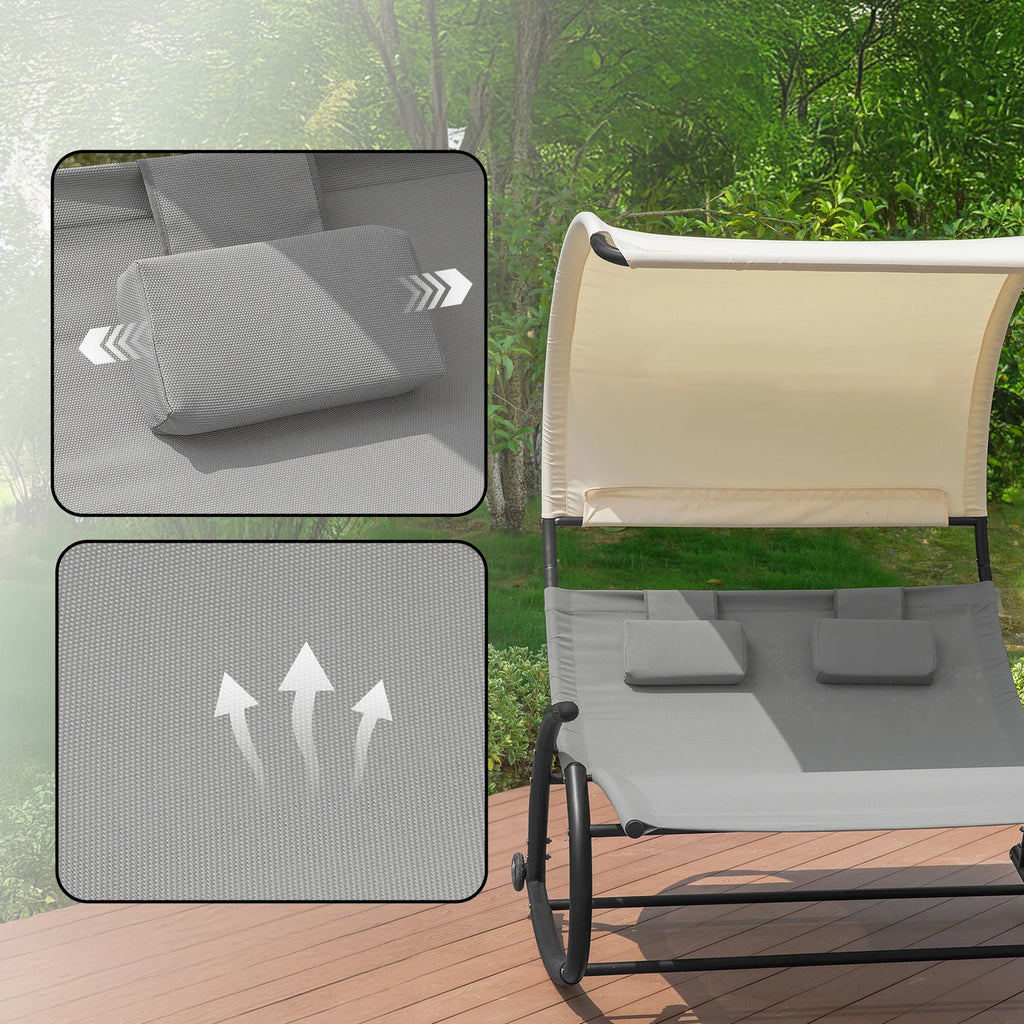 Leżanka ogrodowa dla 2 osób – bujana z daszkiem